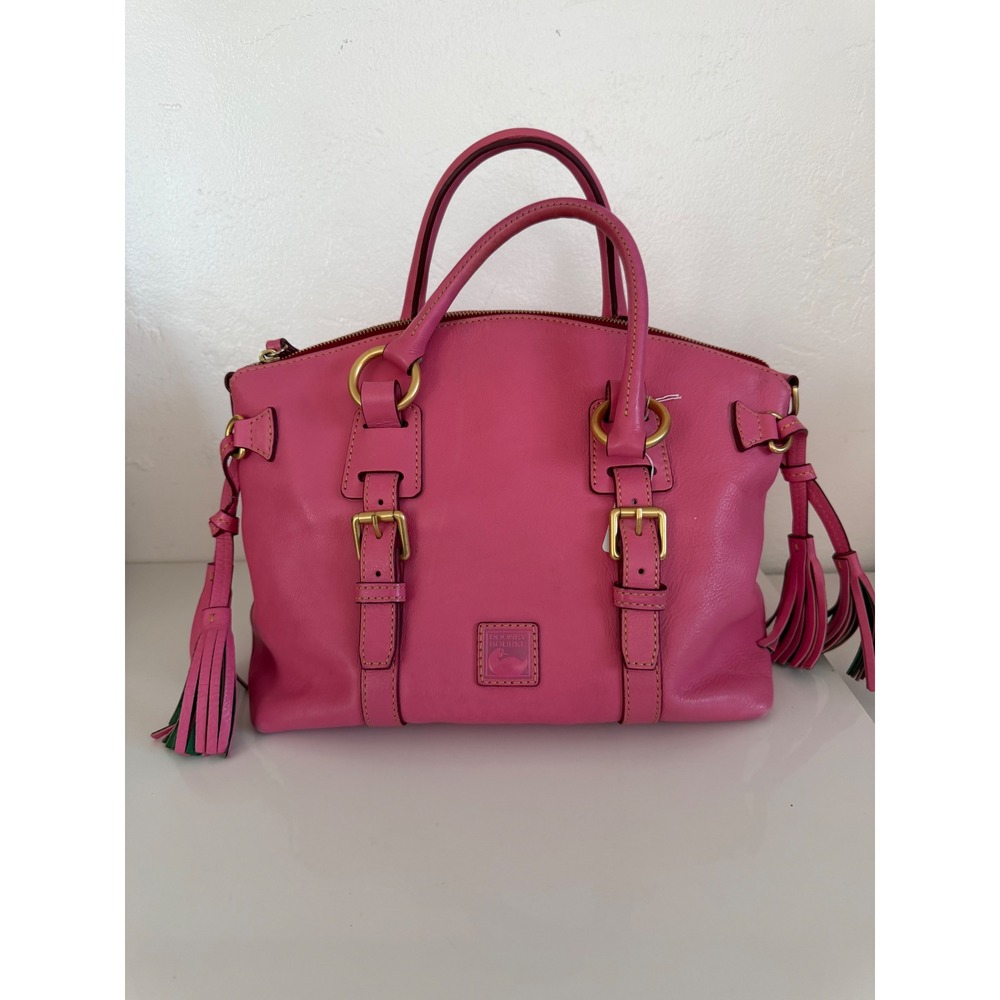 Dooney & Bourke Pink Florentine Leather Satchel Bag with Tassels and Strap